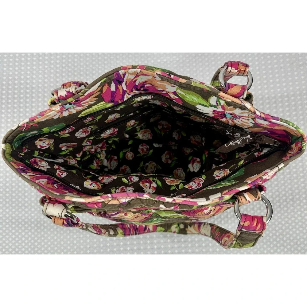 Vera Bradley Flower Shower Quilted Tote Brown Pink Floral Retired Shoulder Bag‎